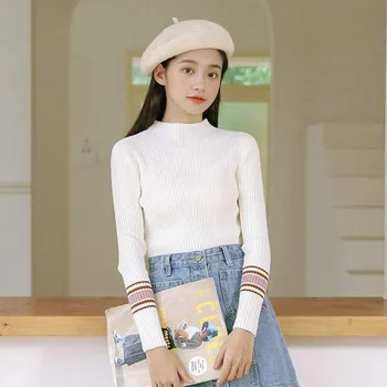 

Autumn Winter Women Striped Sweater Long Sleeve Pullovers Turtleneck Knitted Tops Women Jumper Femme Soft