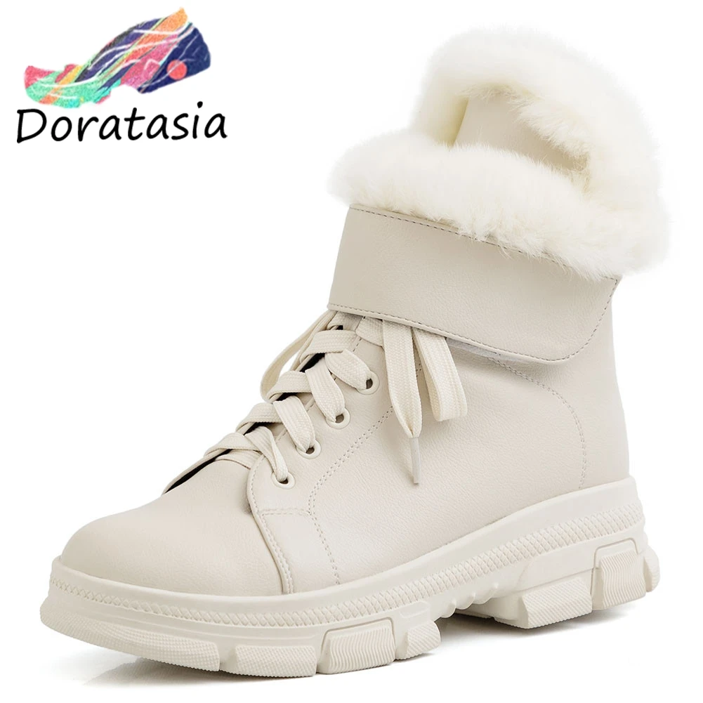 DORATASIA/Новинка года; женские Брендовые ботильоны с мехом; теплые зимние ботинки; повседневная женская обувь на танкетке; большие размеры 34-43