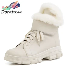 DORATASIA/Новинка года; женские Брендовые ботильоны с мехом; теплые зимние ботинки; повседневная женская обувь на танкетке; большие размеры 34-43