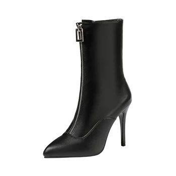 

Trending Spring 2020 Winter Women Designer Beige High Heels Ankle Boots Tacones Ponited Toe Stiletto Boots Zippers Gothic Shoes