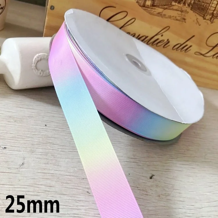 5Yards 25mm 40mm 50mm Wide Gradient Color Rainbow Ribbon Threaded DIY Hair Head Ornament Materials