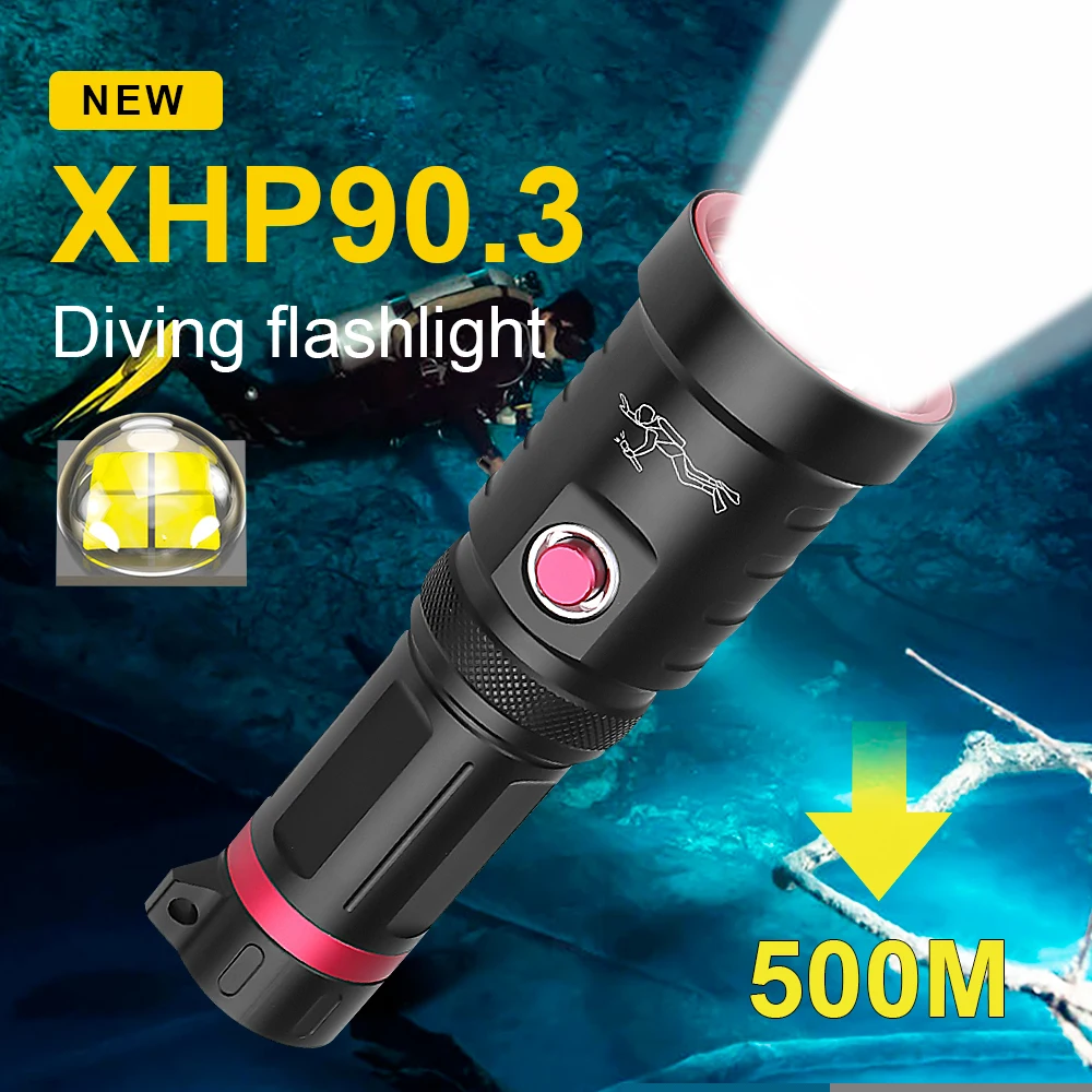 

Новинка, профессиональный фонарь для дайвинга XHP90.3, светодиодный фонарь высокой мощности 18650, подводный водонепроницаемый ручной фонарь с аккумулятором IP68
