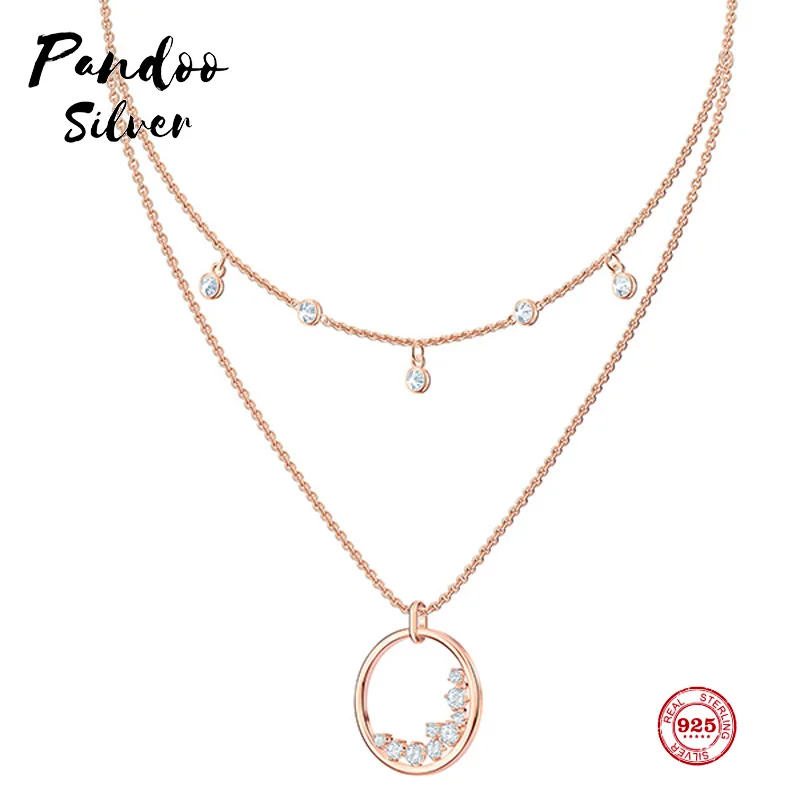 

PANDOO Fashion Charm Pure 925 Silver Original 1:1 Copy, Simple Design Round Layer Fashion Necklace Female Luxury Jewelry Gifts