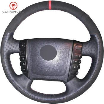 

LQTENLEO Black Genuine Leather Suede Steering Wheel Cover For Ssangyong Rexton 2 Rexton W 2004-2018 Rodius 2006-2016 Kyron Actyo