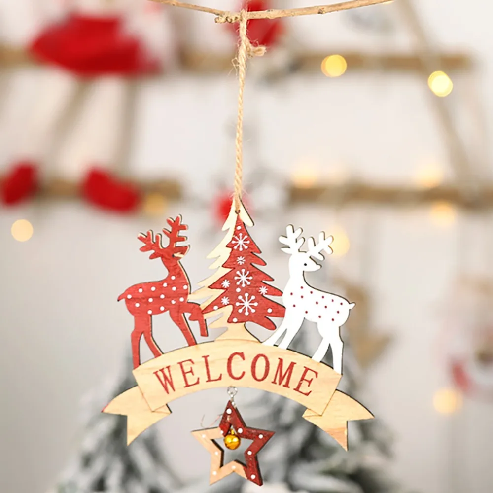 Рождественская деревянная подвеска, украшение в виде лося и автомобиля, деревянные украшения для рождественской елки, подарок на год, deco noel bois#35