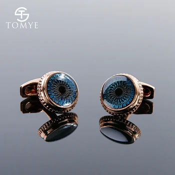 

Cufflinks for Men TOMYE XK19S135 High Quality Fashion Rose Gold Blue Round Cuff Links Shirt for Wedding