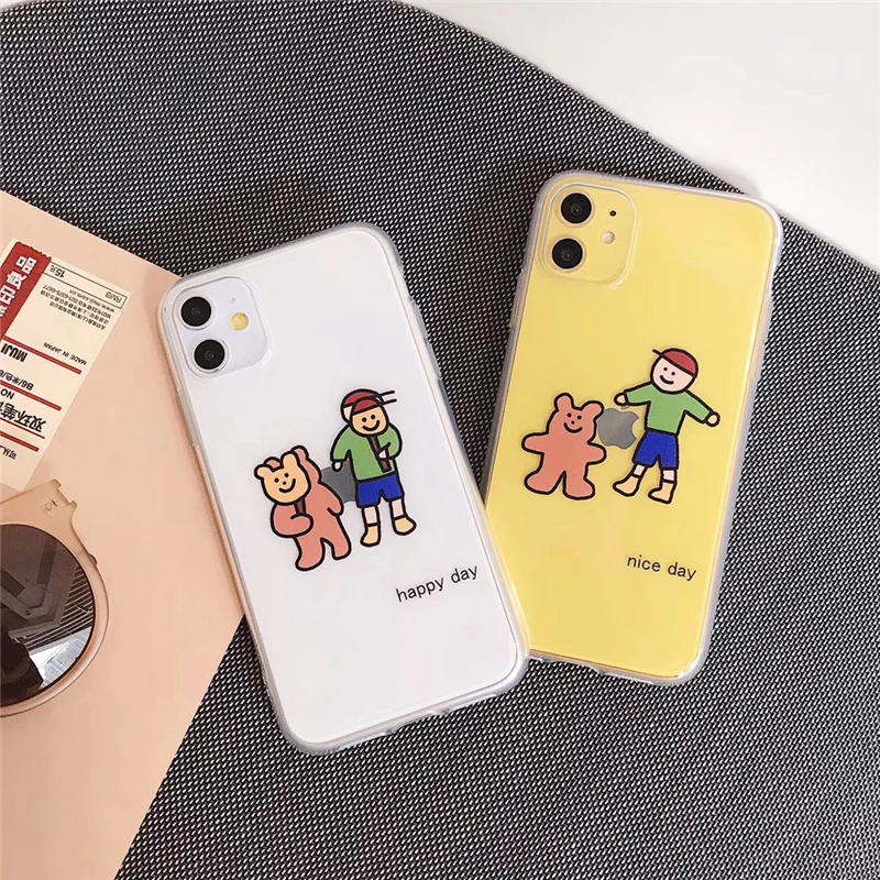 Cartoon Bear And Friend Happy Day Clear Soft Phone Case For iphone 11promax X XS MAX XR 7 6 6S 8 Plus Cute Back Cover Fundas |