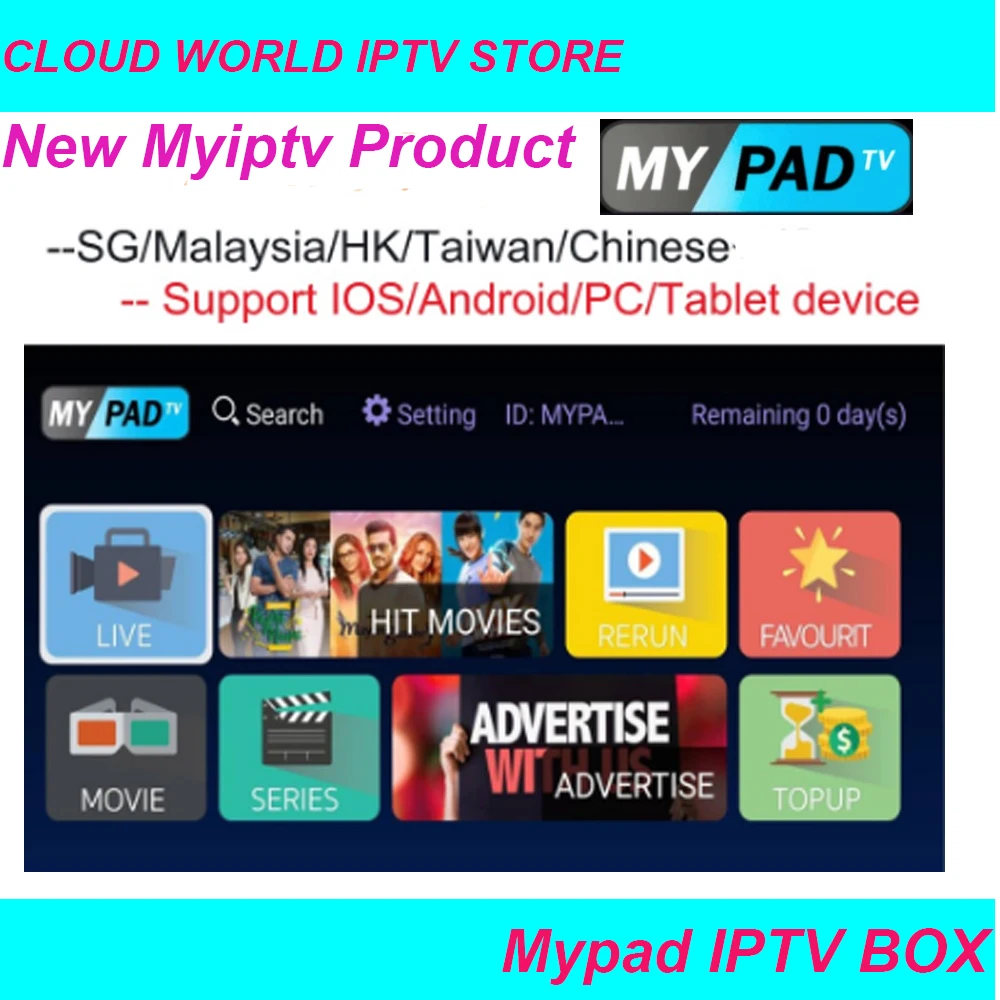 

Mypadtv yearly subscription Myiptv4K for Singapore Malaysia Indonesia HK Taiwan Australia New zealand Global use smart iptv box