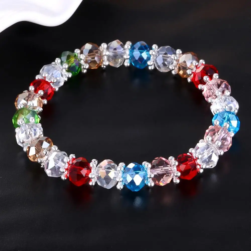 Hesiod Clear Multi Color Crystal Beads Elastic Beaded Bracelets CZ
