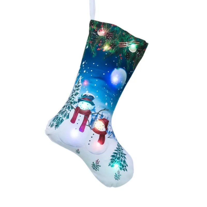 D LED Light Up Christmas Stocking Gift Holders Fireplace Hanging Ornament Holiday Party Christmas Decor Supplies New Year Gifts - Color: D