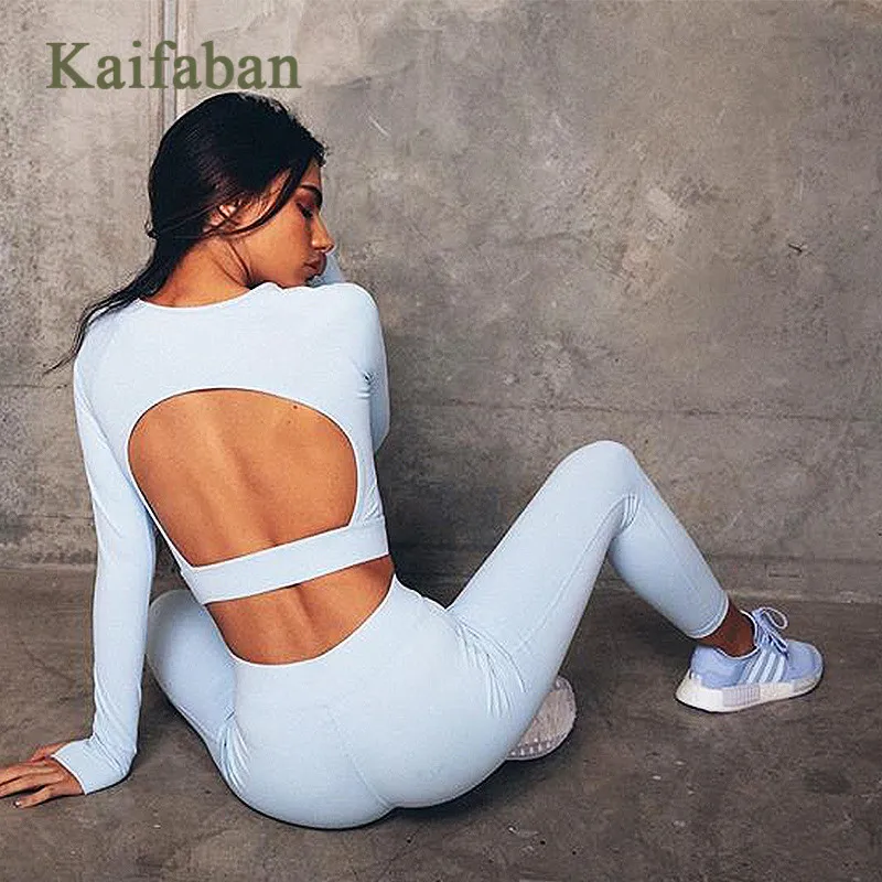 

Women Cut Out Yoga Set Sport Suit Tracksuit Push Up Long Sleeve Crop Top High Waist Tight Yoga Pants Fitness Workout Gym Clothes