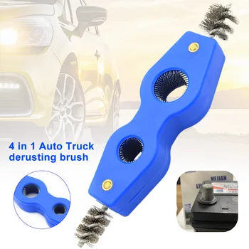 

Durable Post Terminal Steel Wire Car Battery Brush 4 In 1 Cleaning Portable Rust Removal Hand Tool Auto Truck Dirt Washing Cable