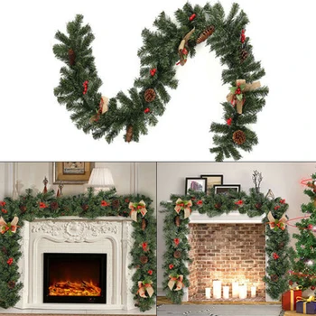 

PVC 180cm Rochester Spruce Christmas Garland With Berries & Pine Cones Hanging On The Wall With A Wave W Shape Xmas Decoration