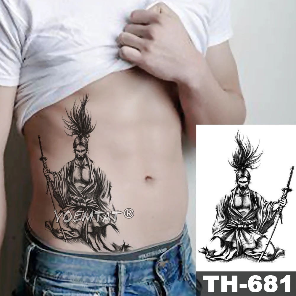 Tatuagem Temporária Adesivo para Homens e Mulheres, Caveira Viking Samurai Guerreiro, Ares Impermeável, Asas de Herói, Arte Corporal, Tatuagem de Braço Falso