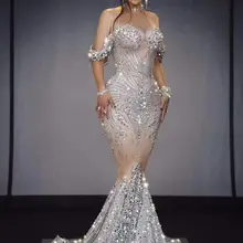 Новые сексуальные блестящие арабские вечерние платья русалки, длинный костюм для мероприятия, танцевальный наряд, блестящие стразы, праздничные платья