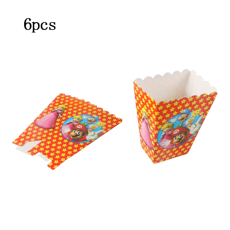 24 шт. тема "Супер Марио" топперы для кексов с днем рождения с палочками для украшения детского душа для мальчиков - Цвет: Popcorn box 6pcs