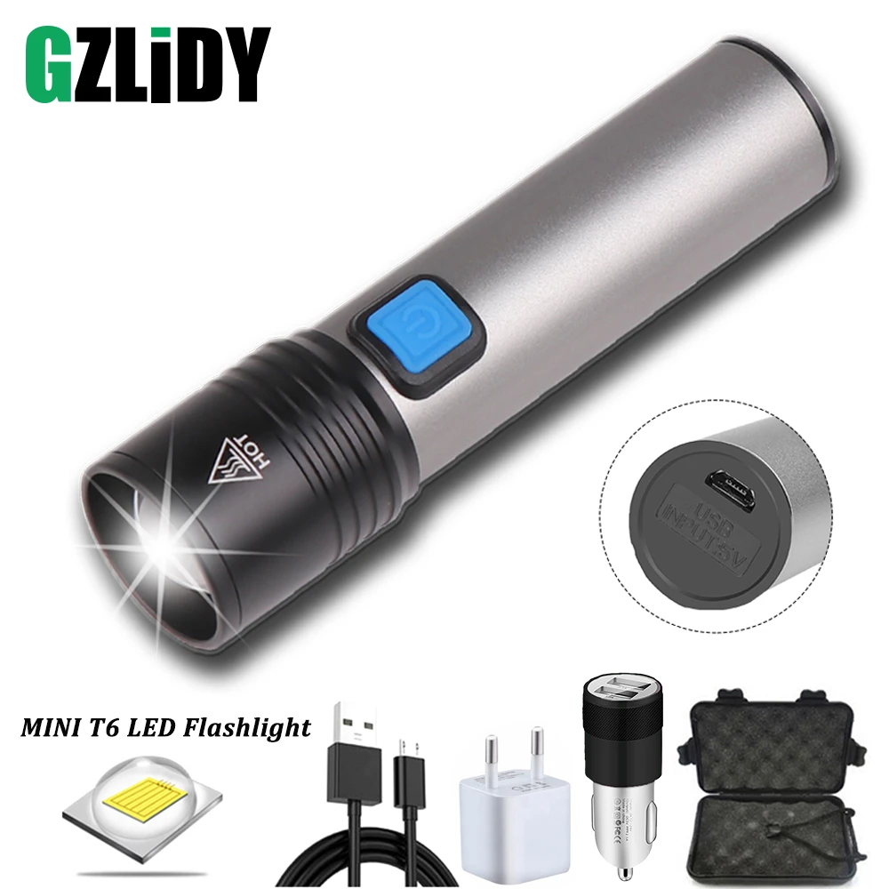 Mini Rechargeable Waterproof LED Light USB Flashlight Lamp Zoom Telescopic NEW