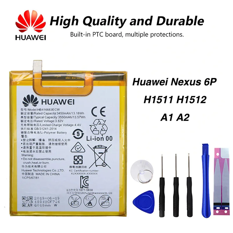 

Original Huawei HB416683ECW Phone battery For Huawei Nexus 6P H1511 H1512 A1 A2 3450mAh