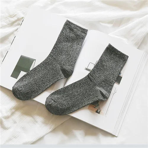 Женские винтажные серебряные корейские модные носки с блестками для девочек, ретро блестящие носки Harajuku, повседневные носки художественного дизайна для подарка, креативные - Цвет: Серый