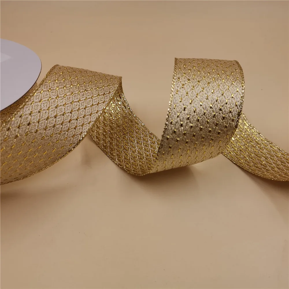 N1046 38 мм Золотой Рождество проводной край ленты 25 ярдов рулон|edge ribbon|wire edged ribbonribbon