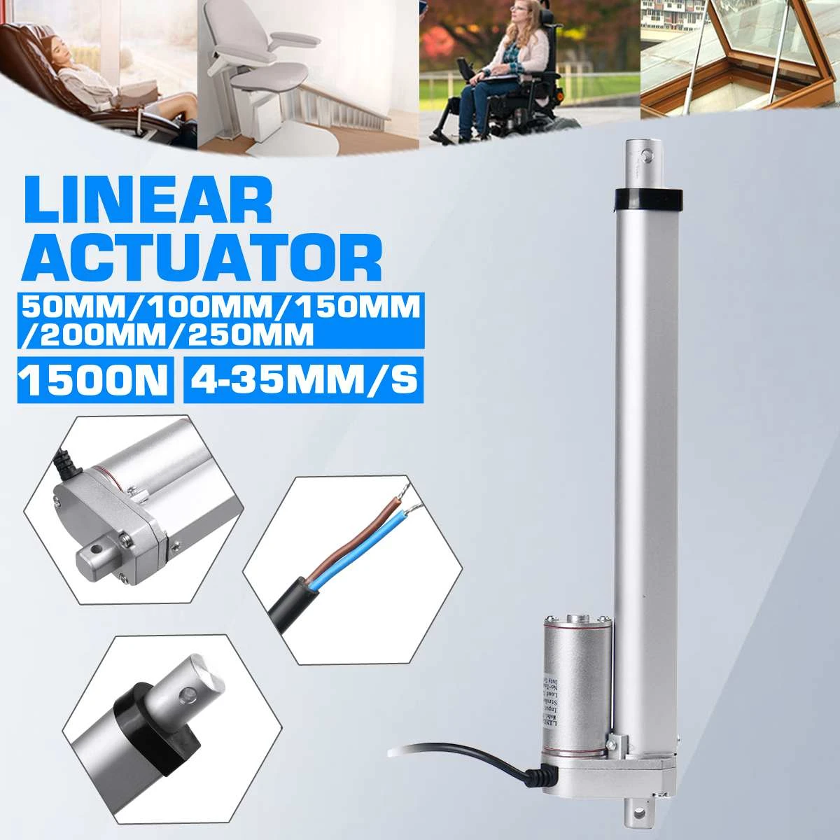 1500N DC 12V elektrischer Linearmotor Fensteröffner RPM Speed 50mm 100mm 150mm 200mm 250m Hub Schwerlast : 50mm caihv-Linearantriebe Metallgetriebe Linearaktuator 1500N DC 12V elektrischer Linearmotor Fensteröffner RPM Speed 50mm 100mm 150mm 200mm 250m Hub Schwerlast : 50mm caihv-Linearantriebe Metallgetriebe Linearaktuator