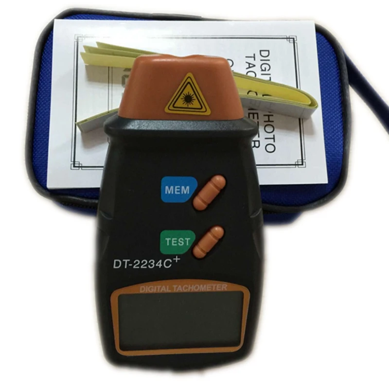 Digital Laser Tachometer 2.5-100000 RPM Electronic Photo Tachometer Precise Non Contact RPM Tach DT-2234C+With Reflecting Tape