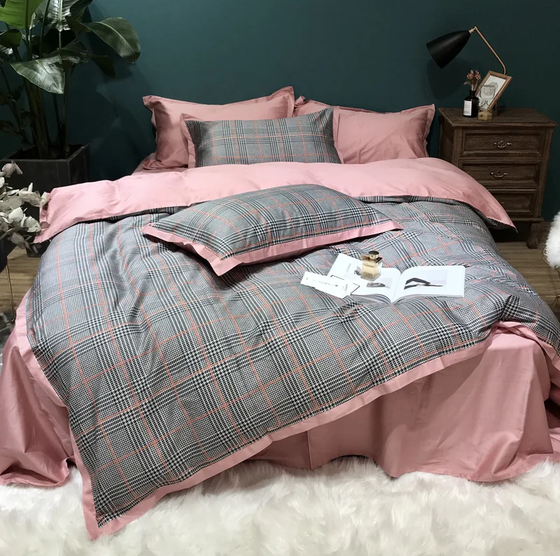 

ANNAs Good Stuff Bedding Set 1.8m King Bed Home Textile Neutral Concise Diamond 100% Cotton Pink Bedsheet 60 Branch Quilt Cover