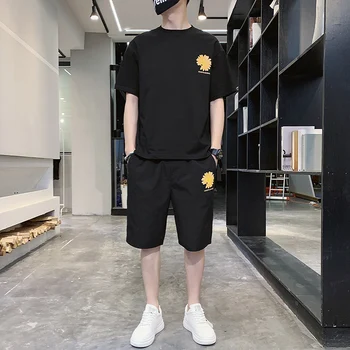 

Sports Short Sleeve T-shirt Set Men Tracksuit Casual Print Sweatsuit 2 Pieces Men Set Tshirt Sweatpants Training Suit Sport Wear