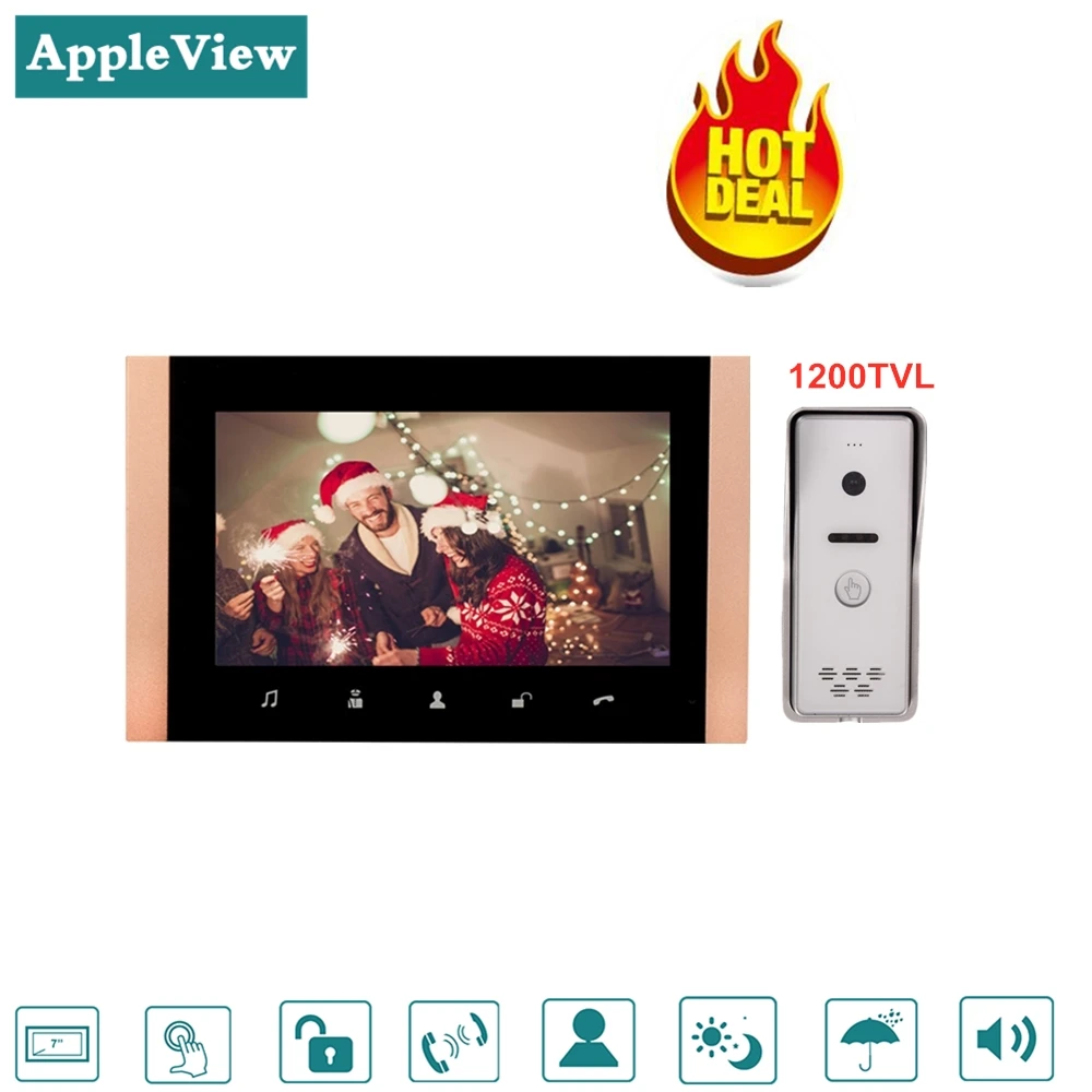 

Touch Key 7 Inch Wired Video Intercom System With 1200TVL Video Doorbell IR Sensor One Key Unlock for Home Security