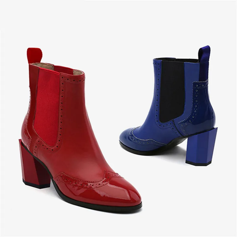 

Jady Rose 2020 New Chunky Heel Women Ankle Boots Sexy Red Chelsea Boots 6CM High Heel Shoes Woman Short Botas Mujer
