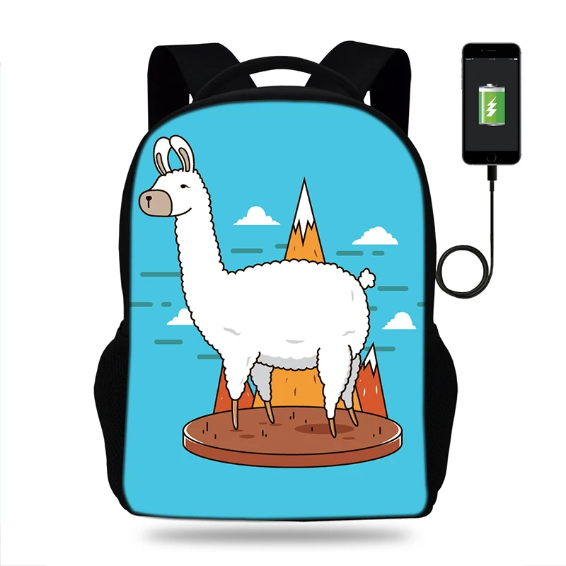 Рюкзак лама для девочек подростков милый женский ранец с USB зарядкой школьные