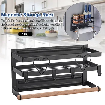 

Side Mounted Space Saving Refrigerator Organizer Bathroom With Hooks Paper Towel Holder Carbon Steel Magnetic Storage Rack