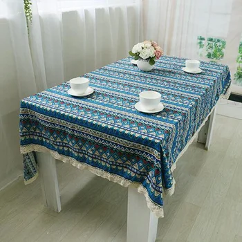 

Linen Tablecloth Square Camping Table Cover Travel Dinner Table Decorations Party Home Kitchen Banquet Blue Green 140x160cm L