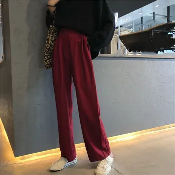 

2019 Women Retro Leisure Long Trousers Korean Zipper Chic Pockets Daily Loose Pants Simple Wide Leg Pants