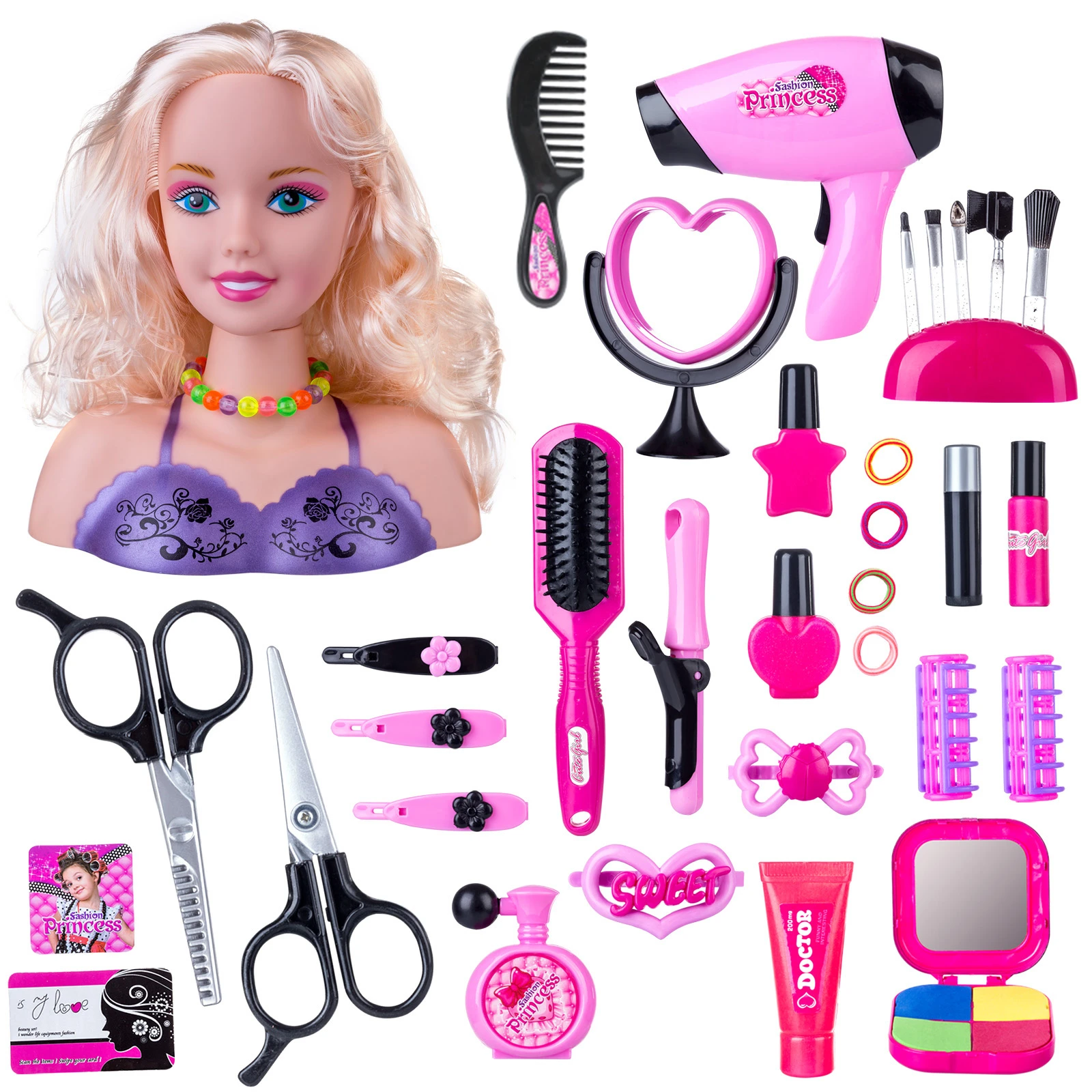 Conjunto de juguetes educativos para niños, set de maquillaje con cabeza de  muñeca para estilismo, juguete de peinado con secador de pelo, 35 uds, 39  uds, 44 Uds.|Juguetes de belleza y moda| - AliExpress