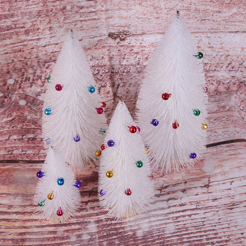 

Creative Mini White Christmas Tree With Colorful Bells Christmas Tabletop Decor Glitter Pine Needle Little Trees Xmas Tree