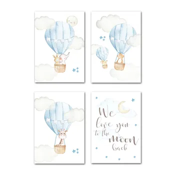 

Nordic Kid Bedroom Decoration Paintings Child Poster Blue Balloon Animal Giraffe Wall Art Canvas Nursery Quotes Printed Pictures
