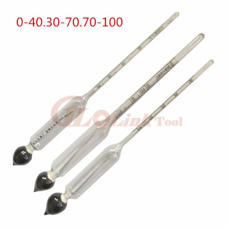 Alcoholometers Tester 3pcs/set 0-100% Professional Concentration Meter Hydrometer With Thermometer 2 styles