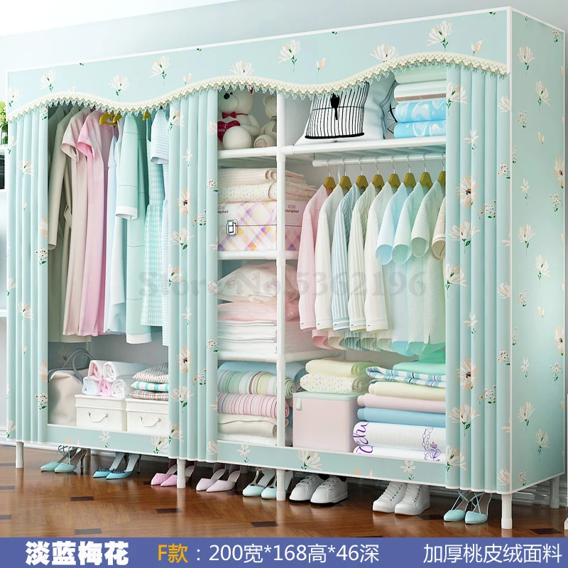 Wardrobe Simple Cloth Wardrobe Steel Pipe Thickening Reinforcement Thickening Assembly Double Steel Frame Storage Wardrobe - Цвет: Оранжевый
