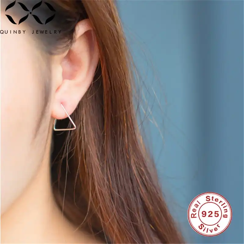 Куинби 925 стерлингового серебра серьги для женщин уличный стиль большие серьги в форме треугольника серьги девушки круглой квадратной формы серьги-обручи Q5
