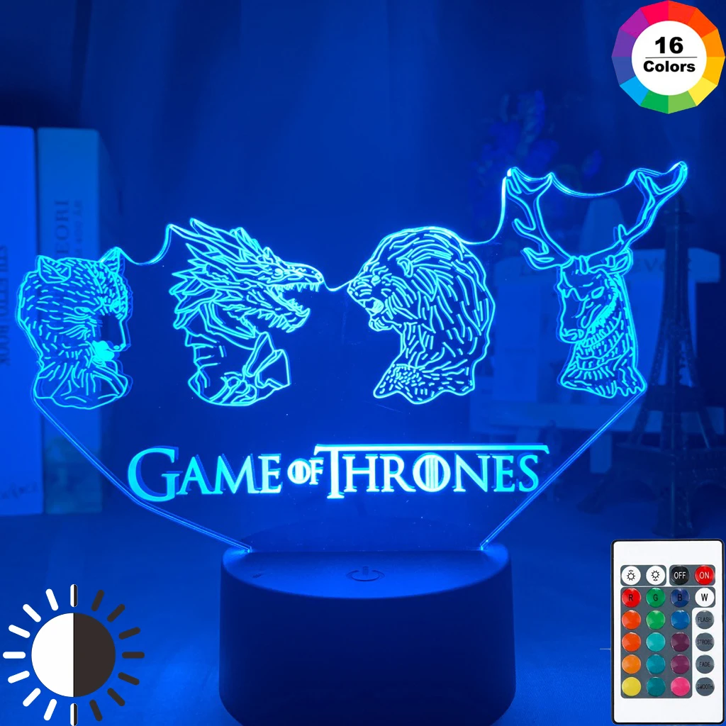 

Drama Series Game of Thrones Family Emblems Led Night Light Touch Sensor Color Changing Nightlight for Bedroom Decor Lamp 3d