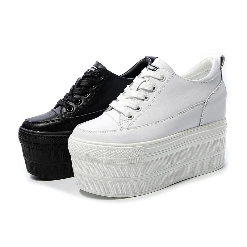 

12 Cm Super High Heel White Sneakers for Women Platform Casual Shoes Genuine Leather Sneakers On Platform 2021 Springnew Shoes