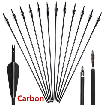 

New Carbon 30'' Archery Carbon Target Arrows Hunting Arrows with Adjustable Nock for Compound Bow or Recurve Bow