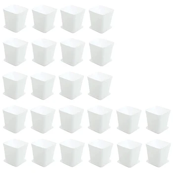 

24 PCS Nursery Flower Pot, Plastic Flower Pot with Saucer, Nursery Pot, Garden Flower Pot (White)