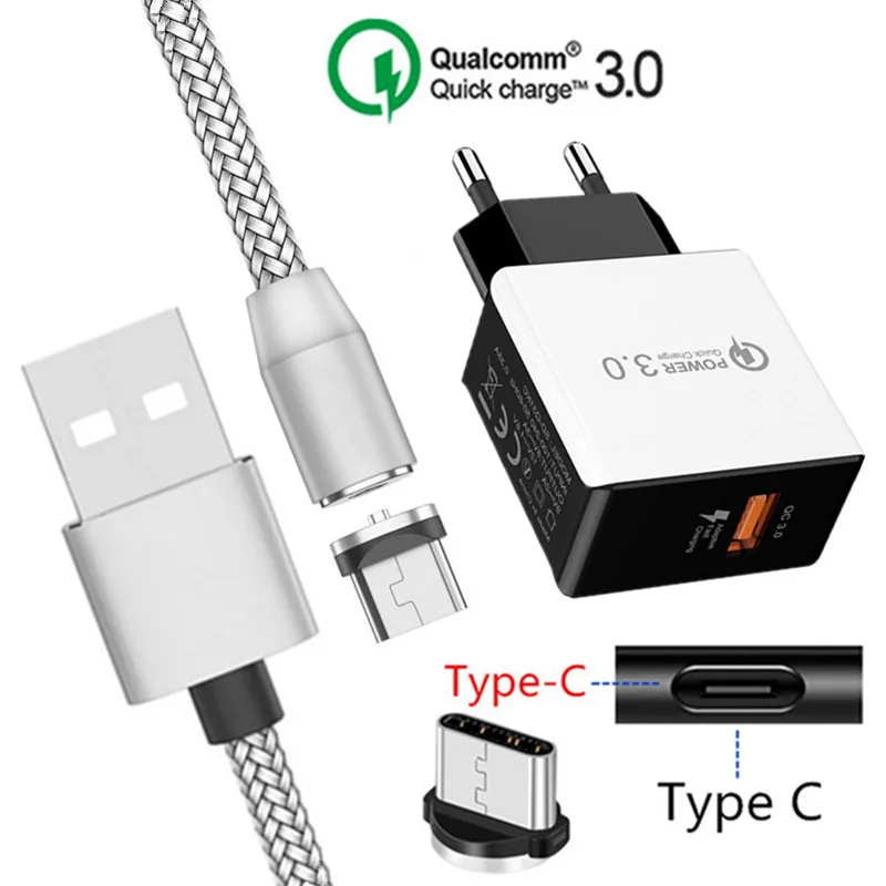 

QC 3.0 Fast Charger Type C Charge Wire for Samsung galaxy Xcover 4s S8 A20 A30 A40 A50 A70 Honor 9X 10 20 Pro Magnetic USB Cable