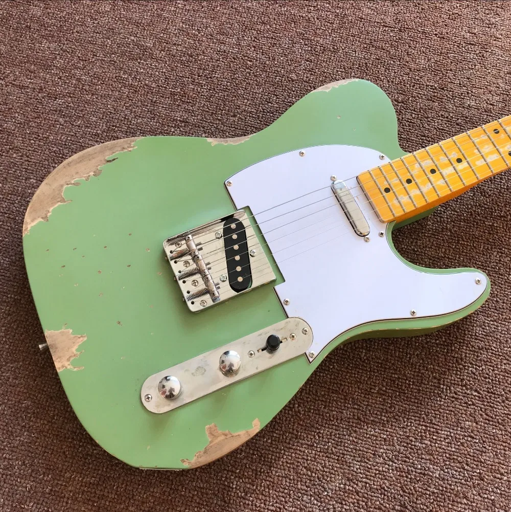 Стиль, ручная работа 6 струн клен гриф электрогитара, зеленый цвет gitaar relics by hands guitar ra
