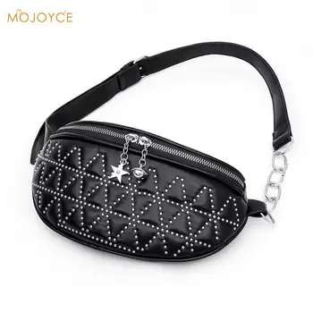 

Rivet Fanny Waist Pack Women PU Leather Zipper Bum Pouch Travel Street Chest Crossbody Bag