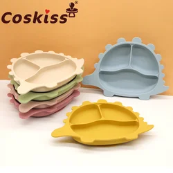 Coskiss New Cartoon Dinosaur Baby Suction Cup Bowl Divided Dinner Infants Learning Feeding Dish Non-toxic BPA-Free Silicone