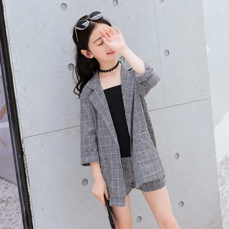 Kids Girls Blazer Jacket Vest Shorts 3PCS Tuxedos Suit for