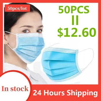 

50Pcs/100pcs Mask Disposable Nonwove 3 Layer Ply Filter Mask mouth Face mask filter safe Breathable dustproof Protective masks